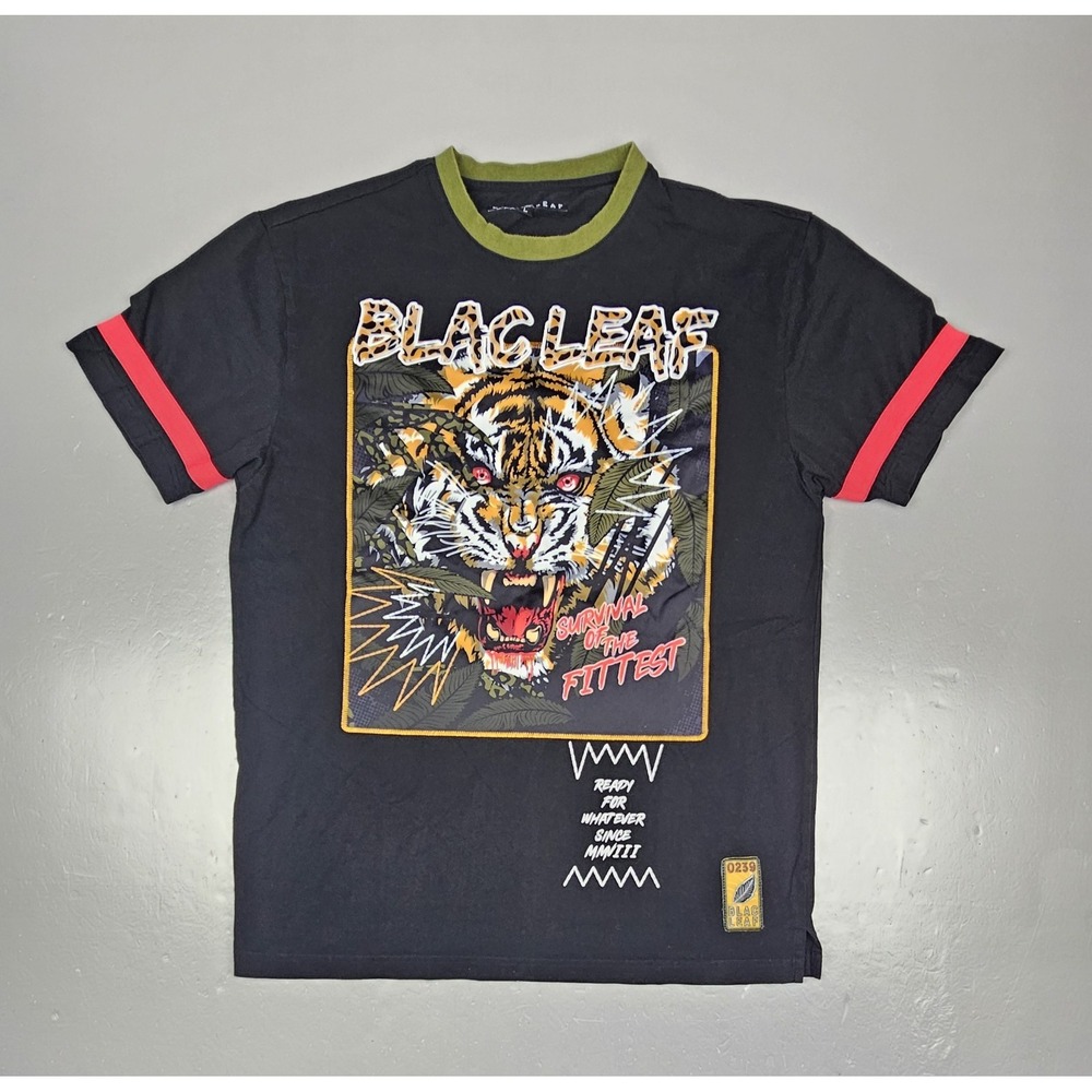 Blac Leaf T-Shirt Mens Large. Survival‎ Of The Fittest Black Streetwear Hip-Hop